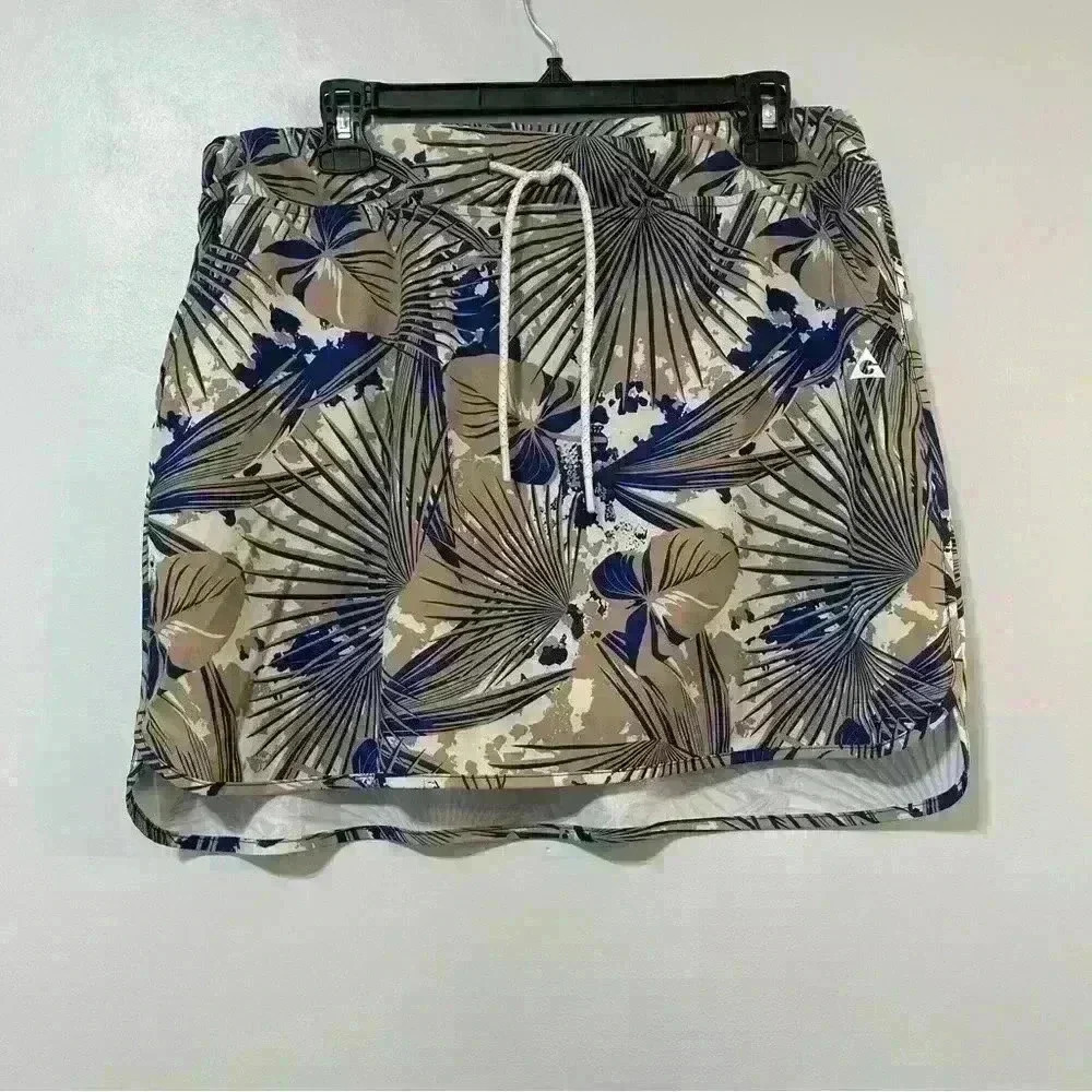 Gerry Size Large Skirt Shorts Green Blue Tropical Drawstring Pockets Athletic